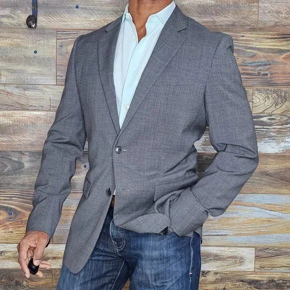 Theory 100% Wool Gray Mini Houndstooth Blazer Sport Jacket Size 40L *EXCELLENT* - Picture 2 of 11